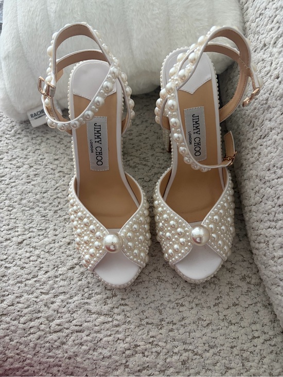 Jimmy Choo Shoes - Jimmy Choo Pearl-Embellished Ivory Heeled Sandals